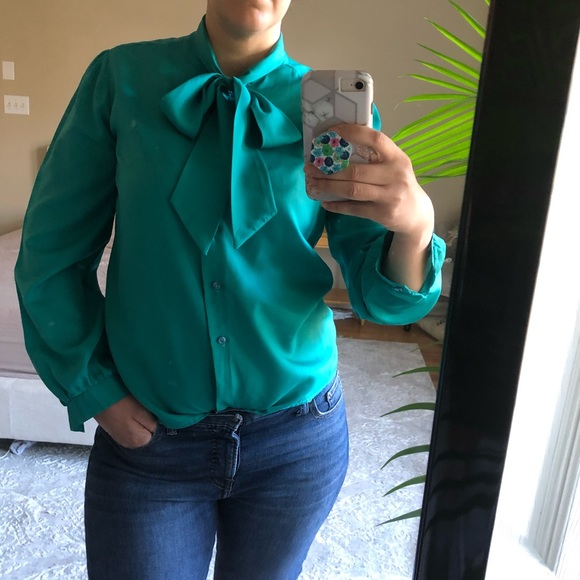 Vintage Tops - Vintage neck tie blouse buttoned down EUC